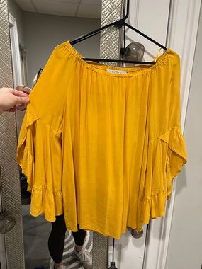Fever Mustard Yellow Off-Shoulder Ruffle Sleeve Blouse